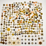 Large group of old coins, tokens, good luck charms etc