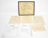 Grouping of 1916 Curtiss School of Aviation Diploma and Correspondence Etc