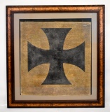 Framed WWI German Iron Cross canvas Piece cut from Airplane