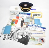 Grouping of Various Commercial Airlines Photographs Tickets and Pilot Hat