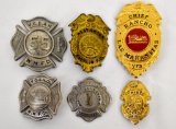 Grouping of six 1940's to present firefighter fire department badges