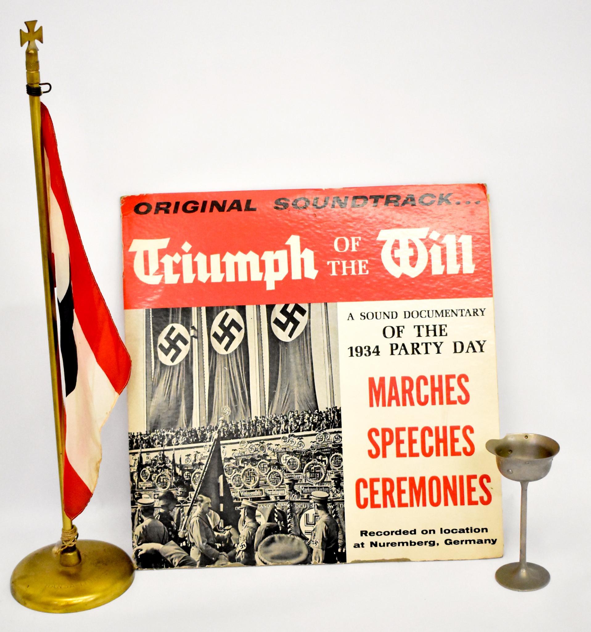 Wwii German Nazi Desk Flag Miniature Helmet Goblet And Record