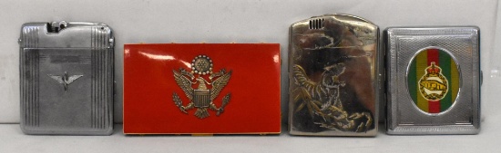 Four vintage WWI WWII era cigarette / cigarette lighter cases