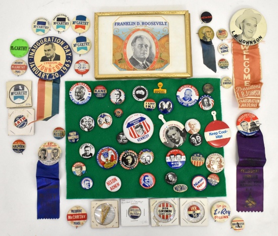 Grouping of vintage and modern political buttons