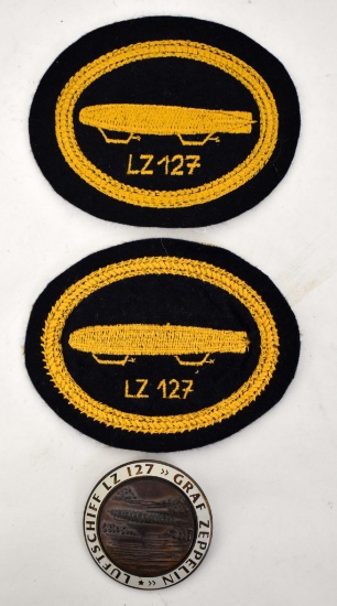 1930's Graf Zeppelin Luftschiff LZ 127 badge plus two cloth patches Germany