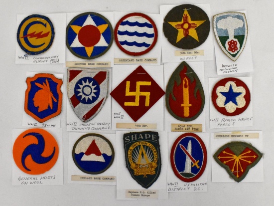 Grouping of 15 WWII era US Army patches