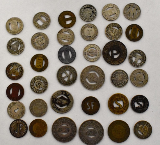 Thirty-six Vintage Bus Fare / Public Transportation Coins Tokens