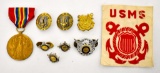 WWII US Merchant Marine and Coast Guard Pins Medals and Patch