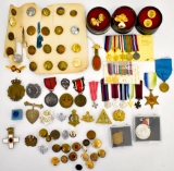 Large Grouping of British WWI to Modern Era Medal Buttons Pins Etc