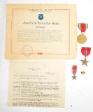 WWII US Bronze Star with Certificate William G. Burbick HQ XII Corps