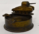 WWII Era Trench Art Shell Ash Tray w/ Tank & Italian Coin