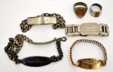 WWII Grouping of Five ID Bracelets and Two Rings