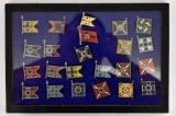 Grouping of Twenty-three WWII German Nazi Flag Pins in Riker Frame