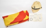 WWII Japanese Naval Cap & Flag with Capture Paper from Battleship Nagato