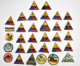 Thirty-four WWII Group of Patches Mostly US Armor Division / Tanks