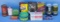 Grouping of various full and empty cans and boxes