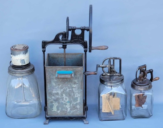 Four vintage butter churns