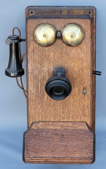 Antique wooden wall mount telephone