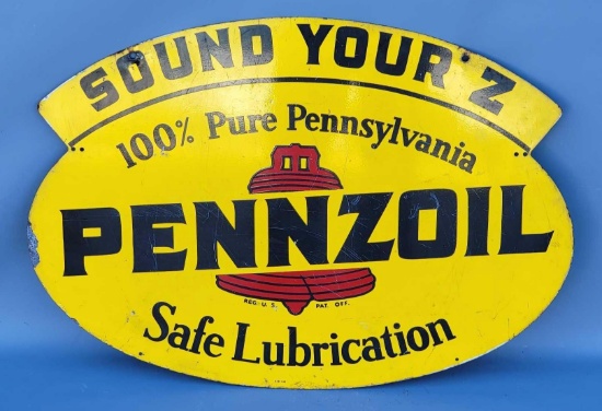 1968 Pennzoil two-sided porcelain sign