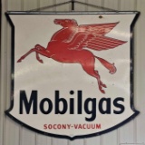Huge Mobilgas two sided Pegasus porcelain sign