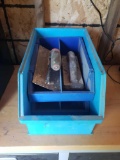 Large plastic organizer and medium containers and drywall trowels