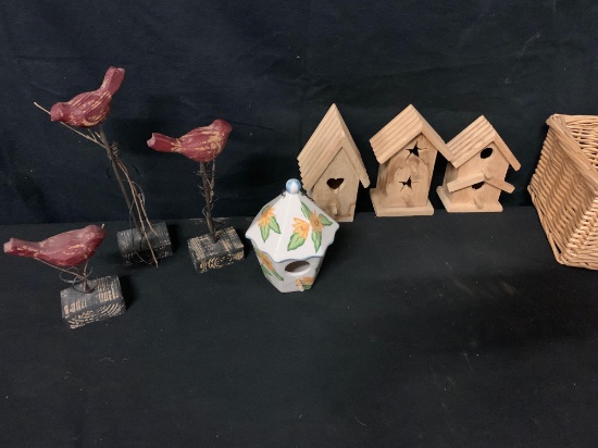 Decorative bird houses and decorative birds