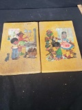 Antique corkboard children paintings