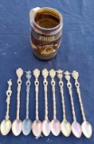 St Louis glass mug with collectible SILVER spoons