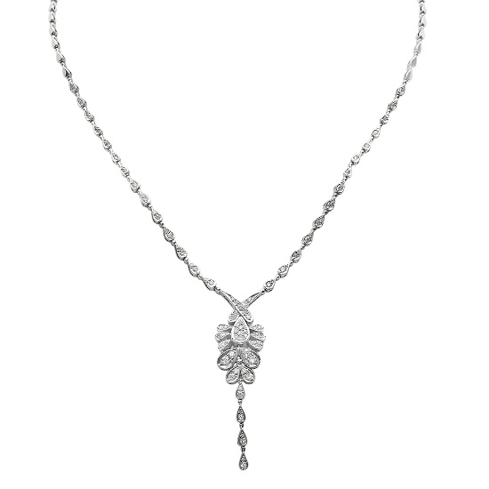 18K White Gold Diamond Love Forever "Y" Necklace with White Diamonds throughout Pendant & Chain