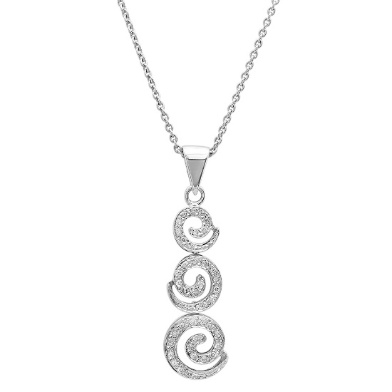 18K White Gold Triple Spiral Necklace Accented with Pave White Diamonds