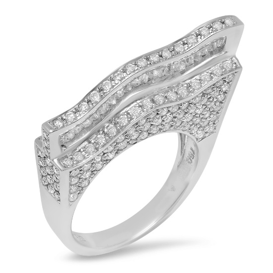 18K White Gold Tri-Peaked Diamond Cocktail Diamond Ring 0.80K Diamond - Prong Set