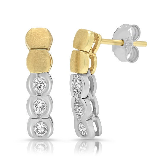 14K White & Yellow Gold Circles & Diamond Stud Earrings