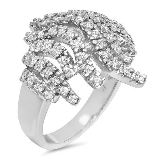 18K White Gold Abstract Diamond Cocktail Diamond Ring 0.80K Diamond - Prong Set