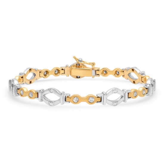 18K White & Yellow Gold Linked Bracelet with Round Diamond Accents