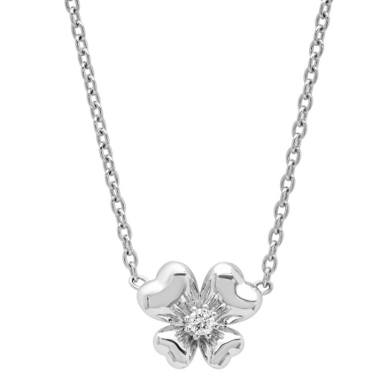 18K White Gold 4 Leaf Clover with Singular Diamond Necklace