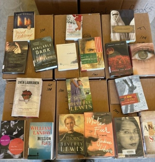 6 boxes of books