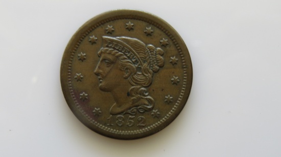 1852 Braided Hair Large Cent VF-XF Chocolate Brown Beauty