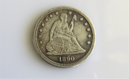 1890 Seated Quarter- Low Mintage Semi-Key Date VF-XF