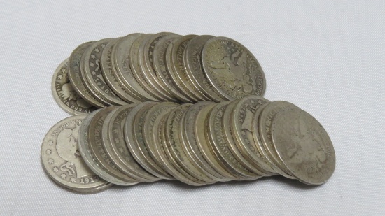 A 10.00 Roll of 40 Average Circulated Barber Quarters