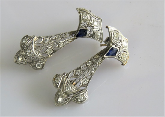Sapphire and Diamond Gold Vintage Earrings