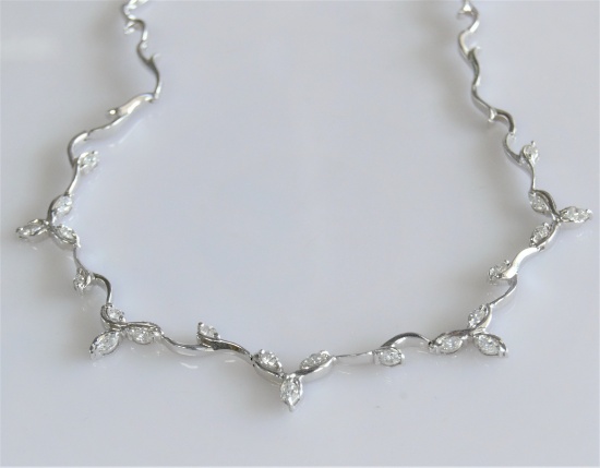 14k White Gold Designer Vine Style Diamond Necklace
