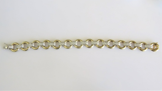 14K Ladies Two Tone Circle Link Diamond Bracelet