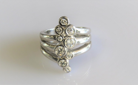 14KT White Gold Journey Style Diamond Ring