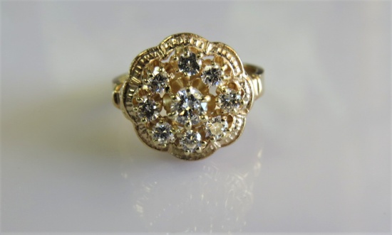 14K Yellow Gold Ladies Diamond Cluster Ring