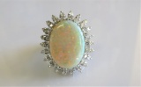 14KT White Gold Diamond and Opal Ring