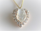 Rare Diamond and Moonstone Cherub Heart Necklace Circa 1860s