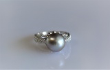 Pearl and Diamond Cocktail Ring 14k White Gold