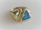 14k Modern Lab Created Opal and Diamond Ring