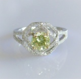 GIA Certified Diamond Engagement Ring RARE light Greenish Yellow Diamond