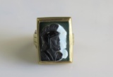 10K Yellow Gold Onyx and Chalcedony Intaglio Ring